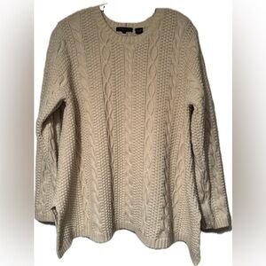 JEANNE PIERRE Cream Cable Knit Scoop Neck Sweater